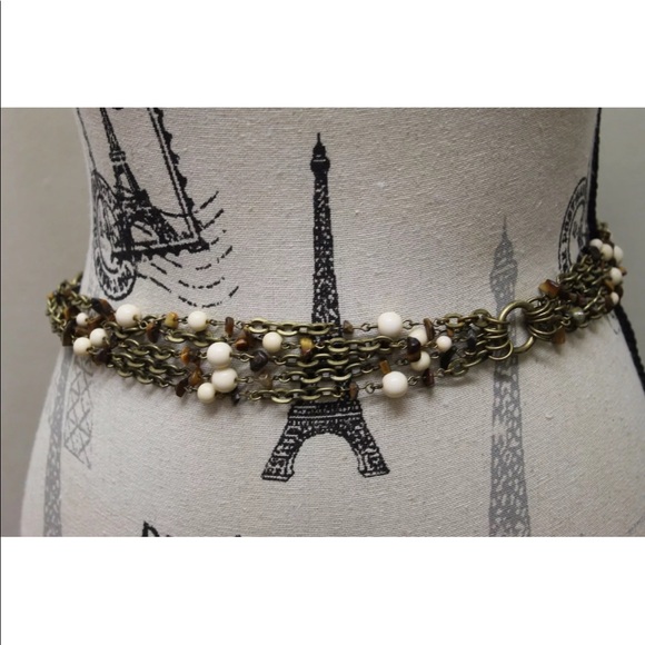 Vintage Metal Chain Women Belt Braided Stones Beads Antique Gold Chain Boho Chai - Picture 4 of 7